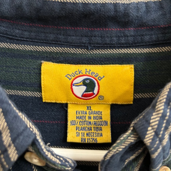 Duckhead Men’s Striped Flannel Button Down Navy Blue Green Vintage 90s Y2K XL - Picture 4 of 13